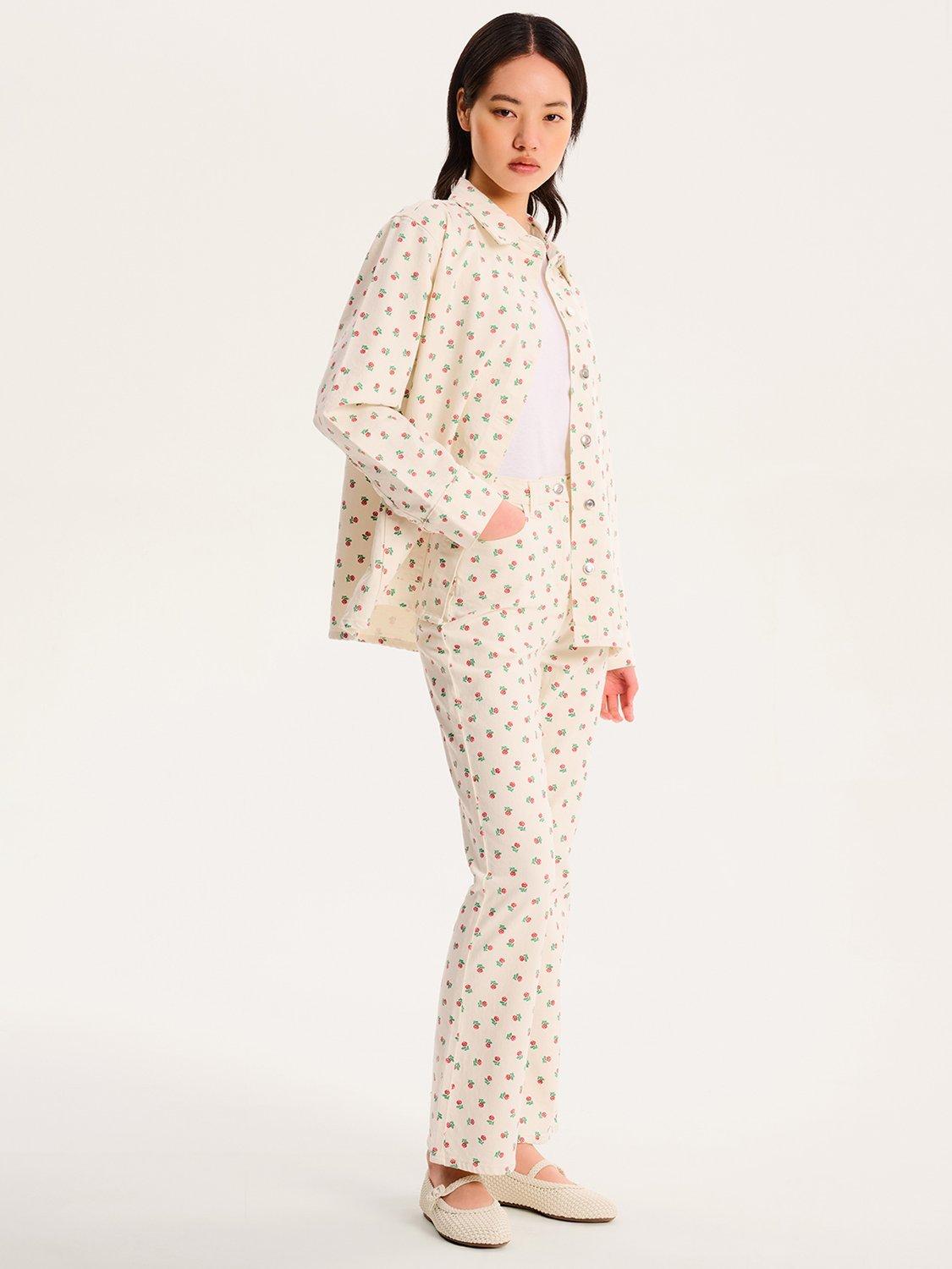 Product image 2 of 5, which shows OMNES Sarah Jane Rose Print Cotton Ecru Denim Jeans, White, 6