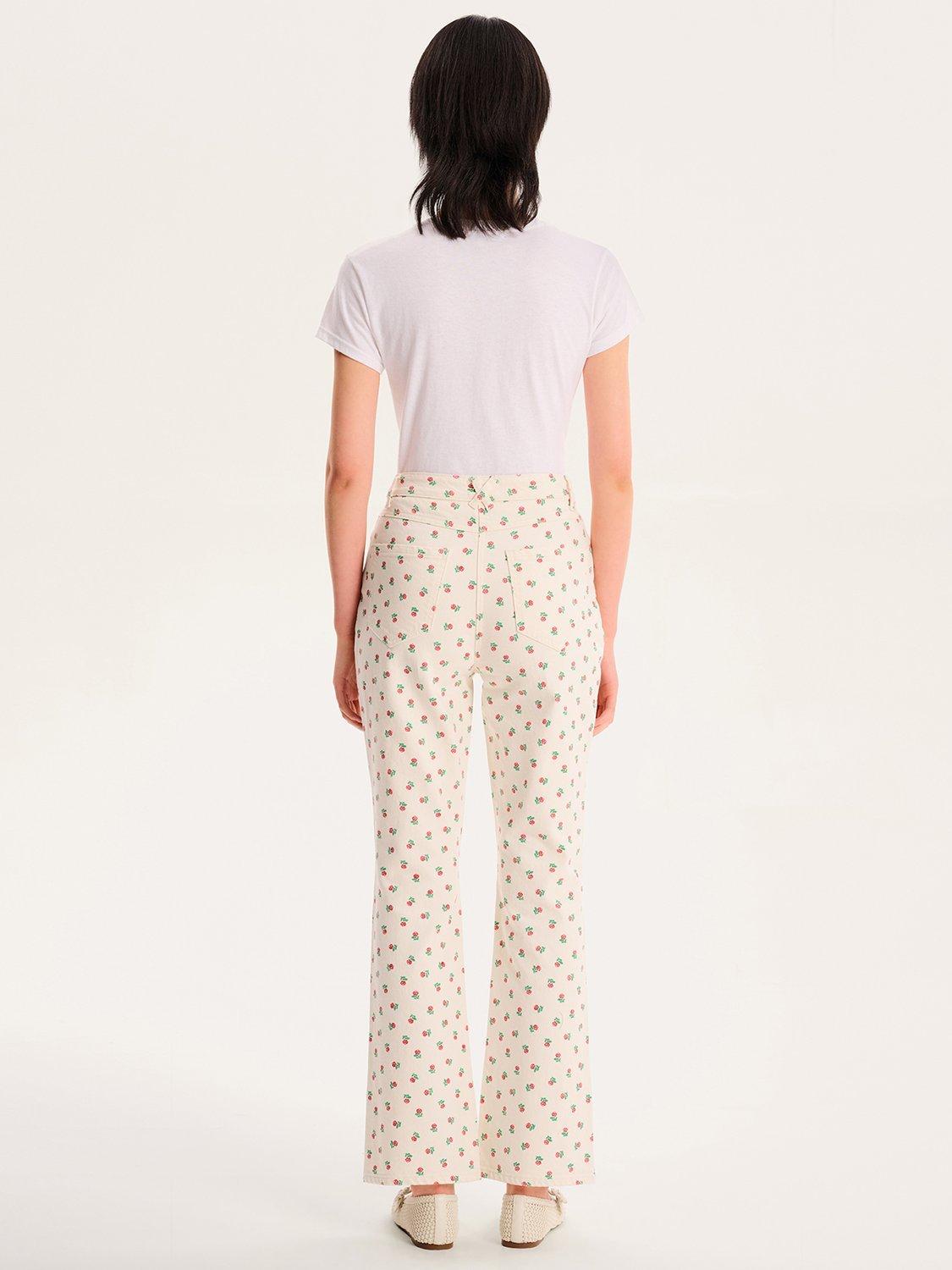 Product image 3 of 5, which shows OMNES Sarah Jane Rose Print Cotton Ecru Denim Jeans, White, 6