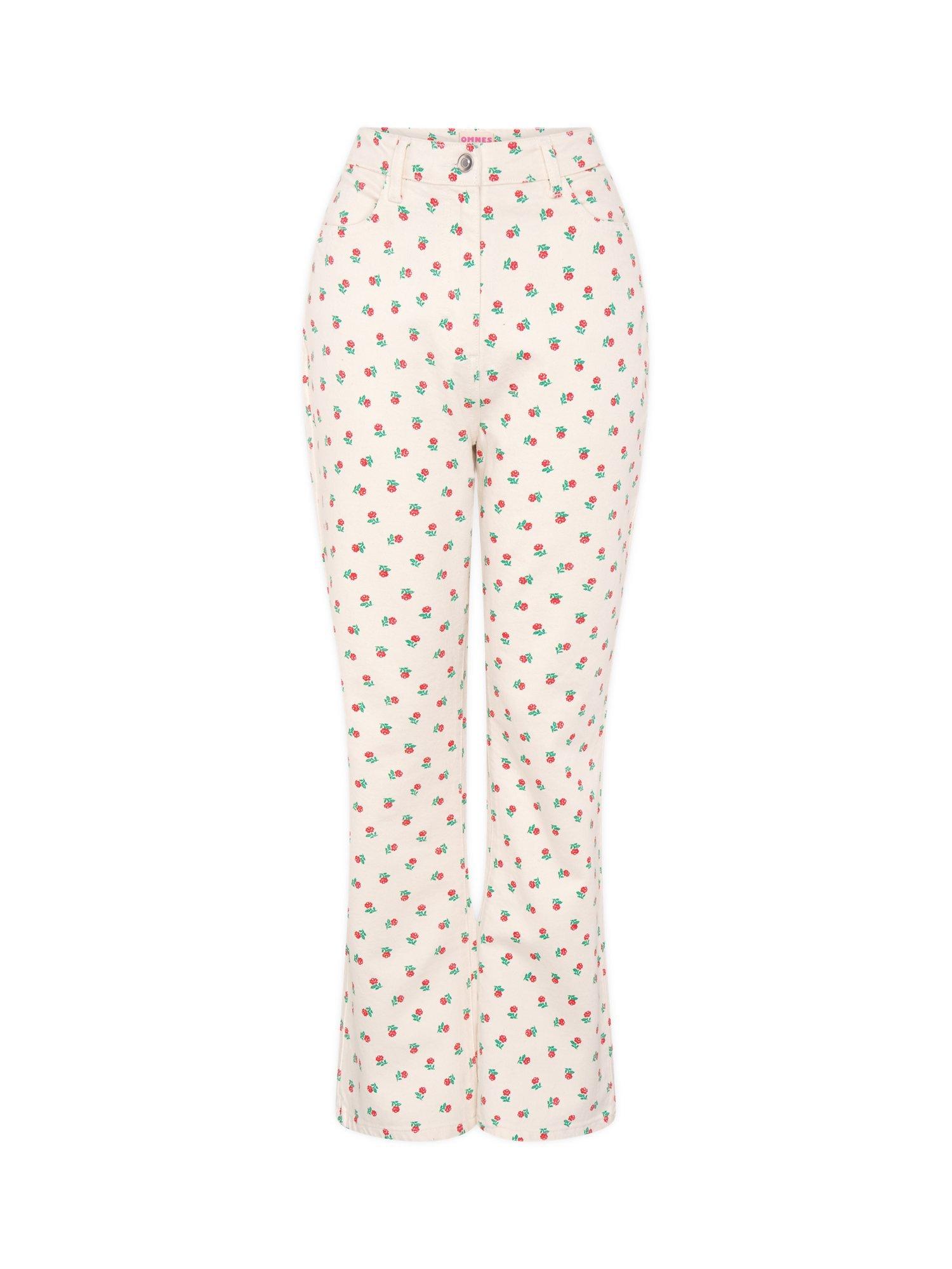 Product image 5 of 5, which shows OMNES Sarah Jane Rose Print Cotton Ecru Denim Jeans, White, 6