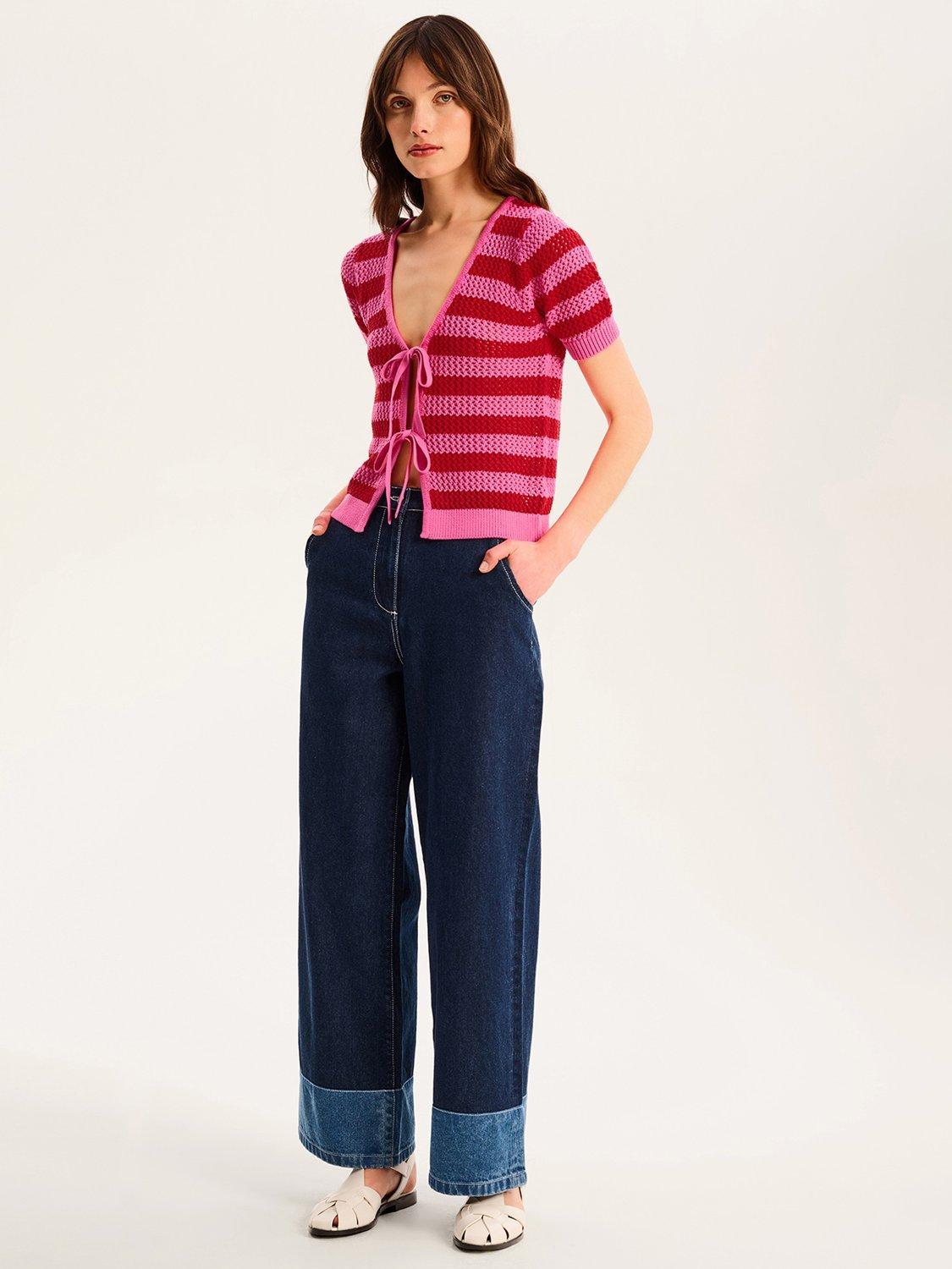 Product image 2 of 5, which shows OMNES Harper Crochet Tie Top, Pink/Red, XS