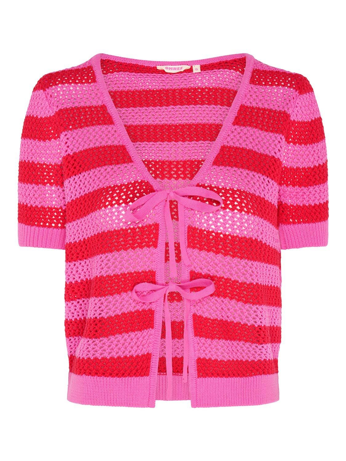 Product image 5 of 5, which shows OMNES Harper Crochet Tie Top, Pink/Red, XS