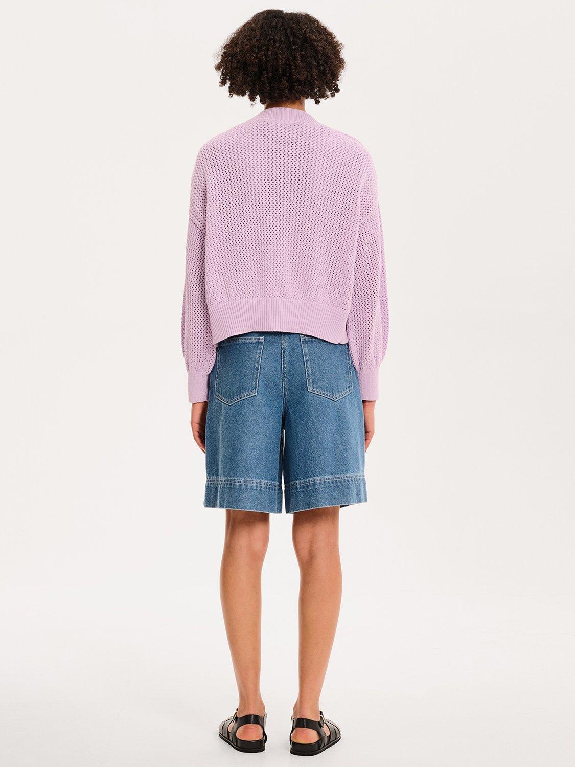 Product image 3 of 5, which shows OMNES Hopper Crochet Cardigan, Lilac, XS