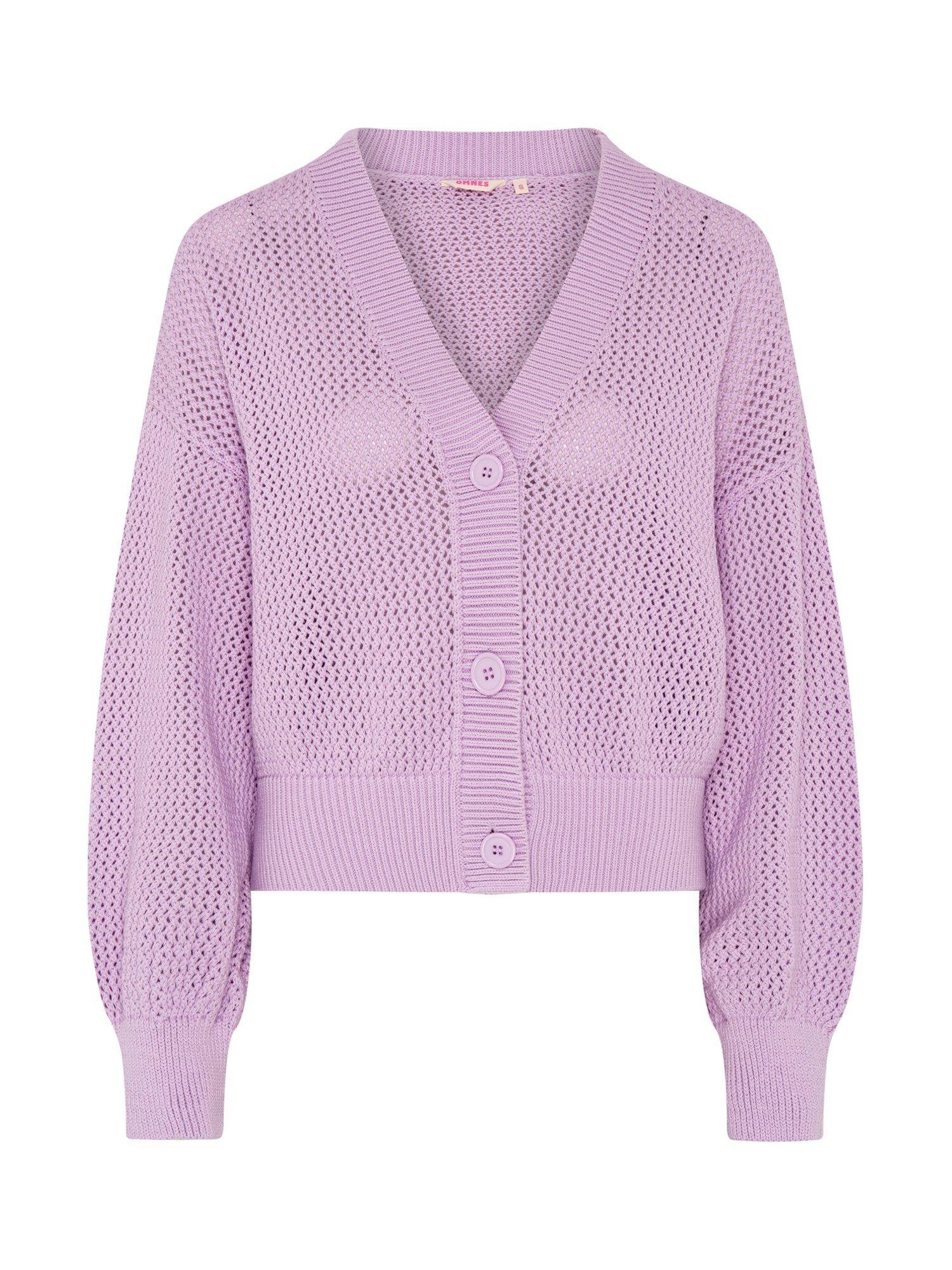 Product image 5 of 5, which shows OMNES Hopper Crochet Cardigan, Lilac, XS