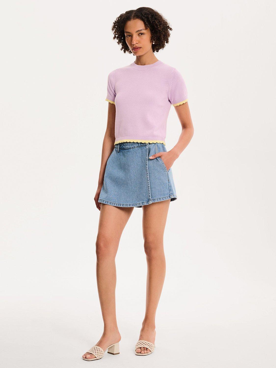 Product image 2 of 5, which shows OMNES Maddox Scallop Trim Short Sleeve Jumper, Lilac, XS