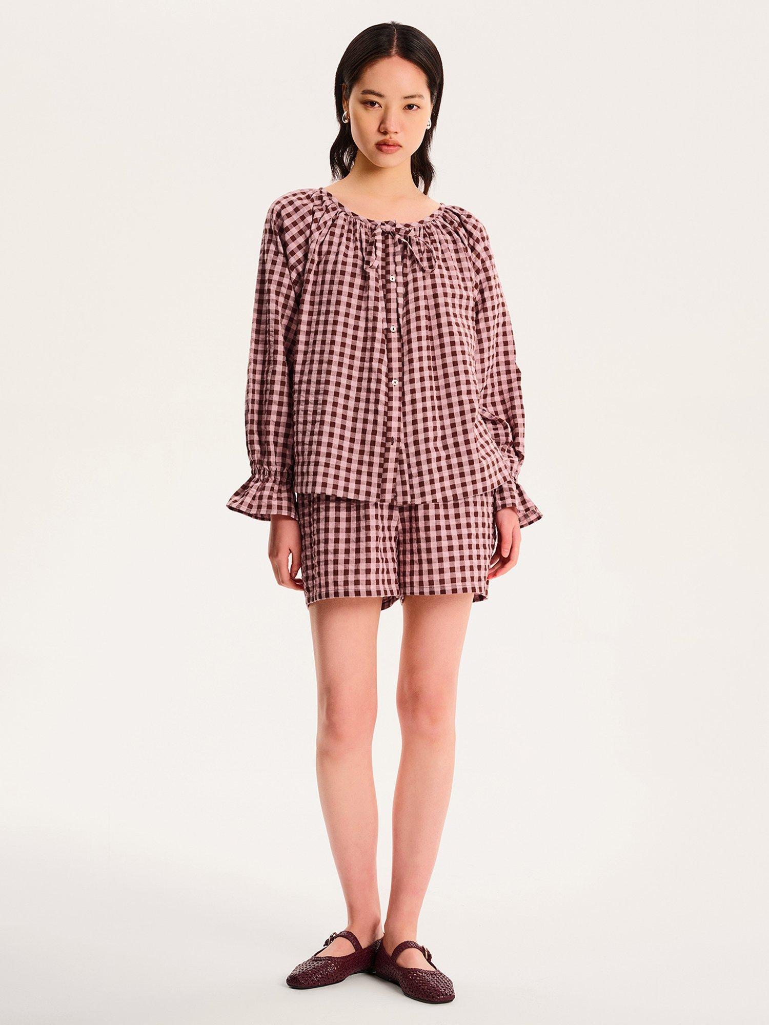 Product image 1 of 5, which shows OMNES Joshua Gingham Shorts, Pink, 6