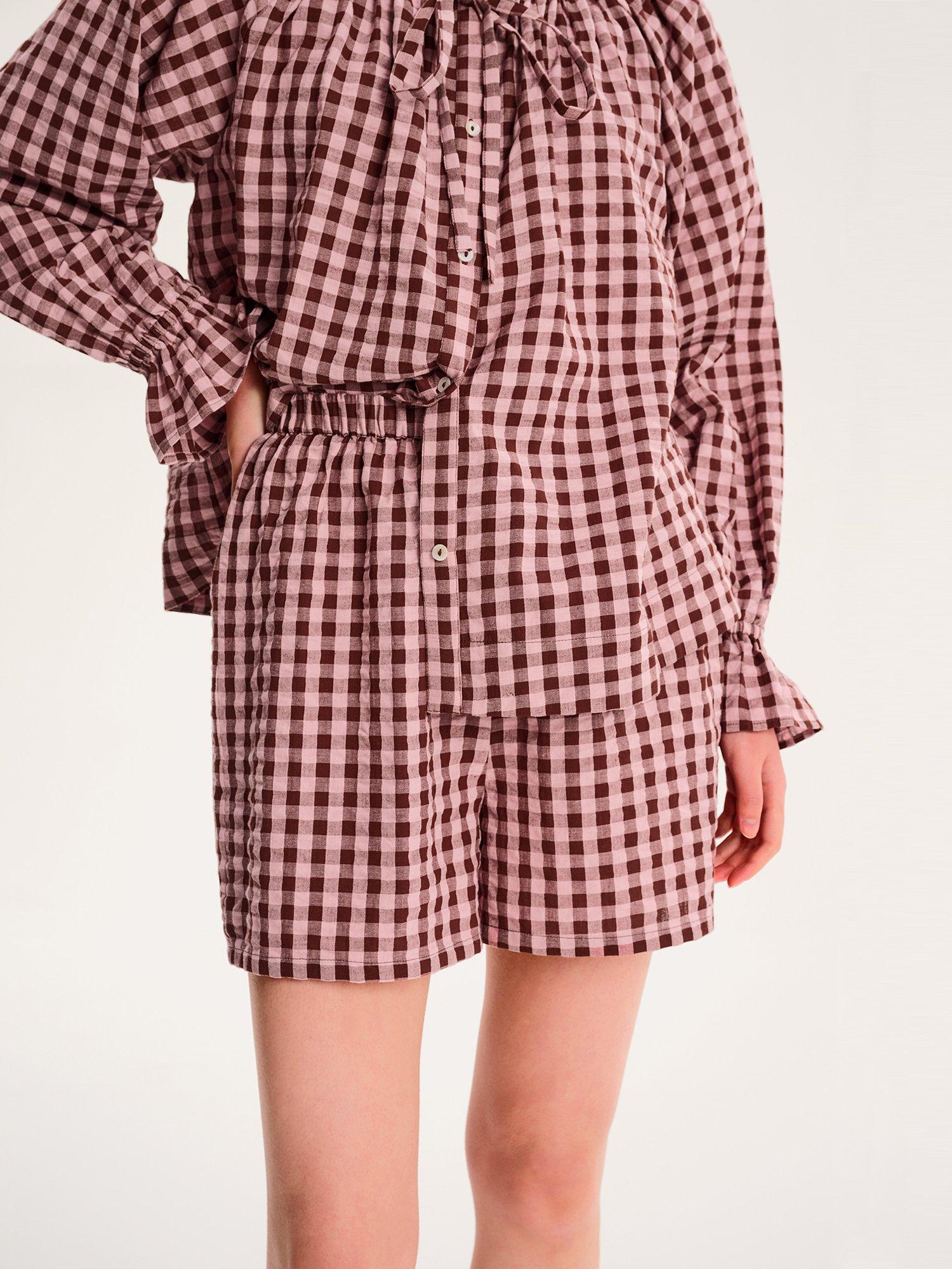 Product image 4 of 5, which shows OMNES Joshua Gingham Shorts, Pink, 6