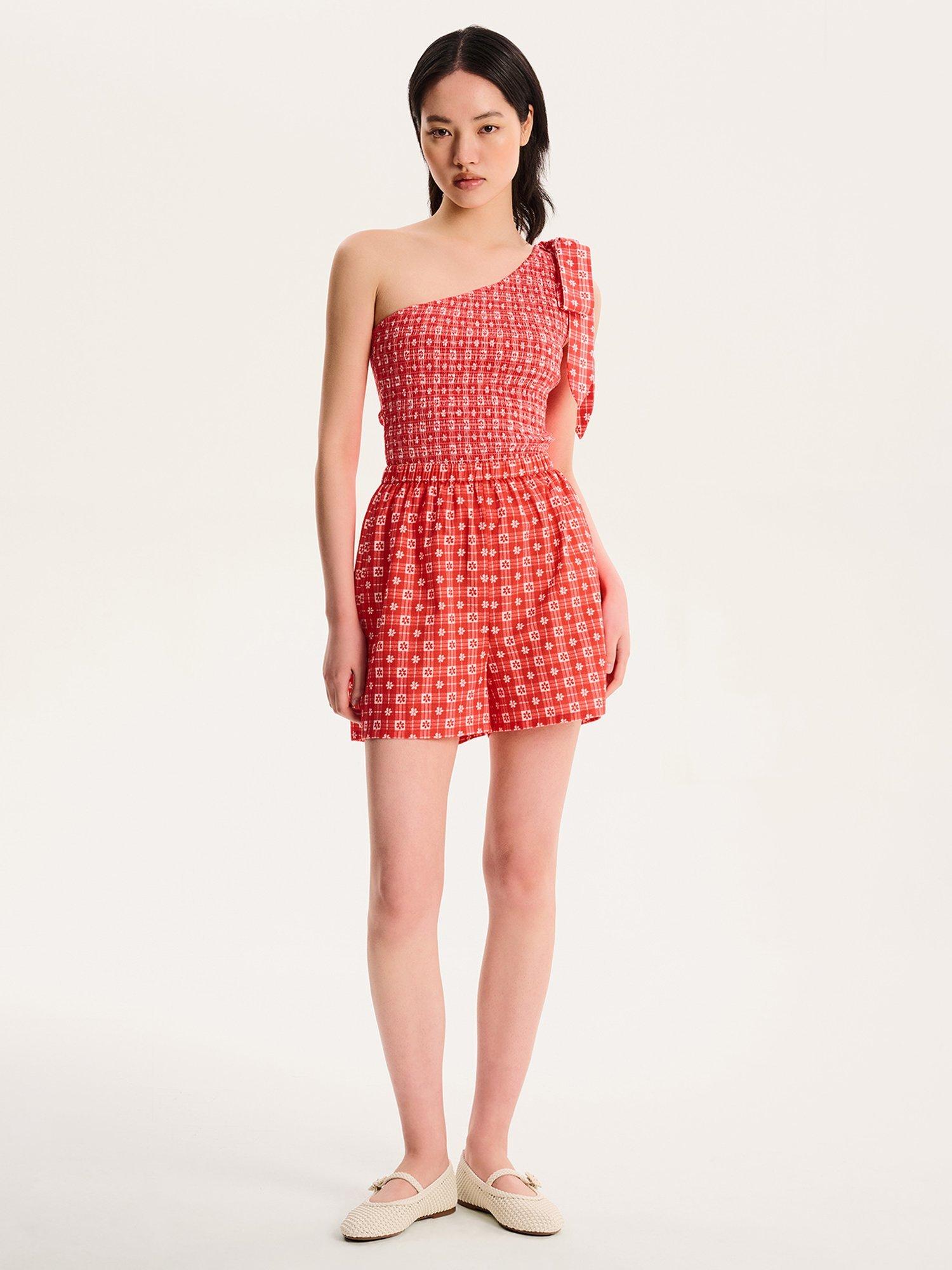 Product image 1 of 5, which shows OMNES Joshua Gingham Floral Shorts, Red, 6