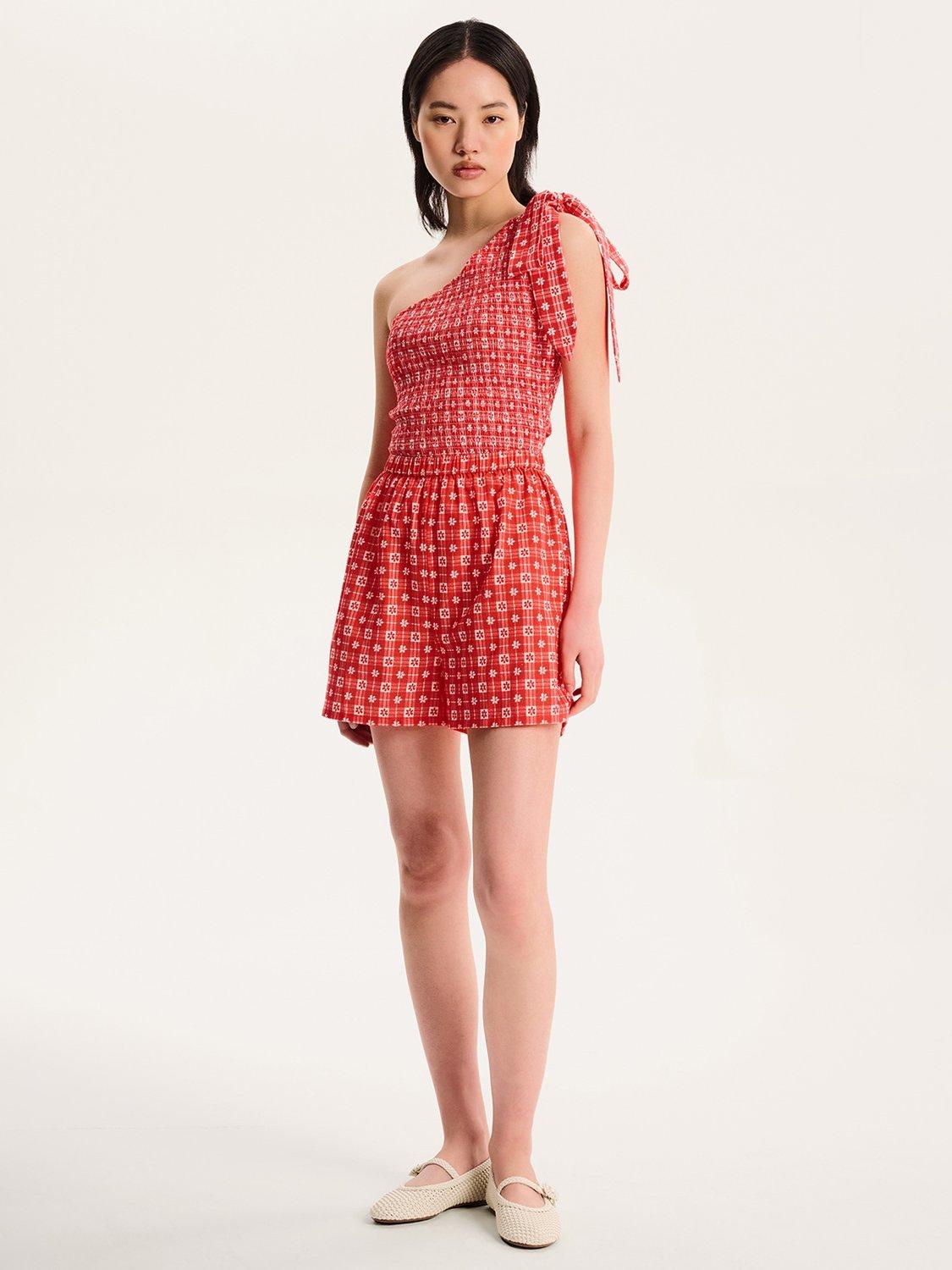 Product image 2 of 5, which shows OMNES Joshua Gingham Floral Shorts, Red, 6