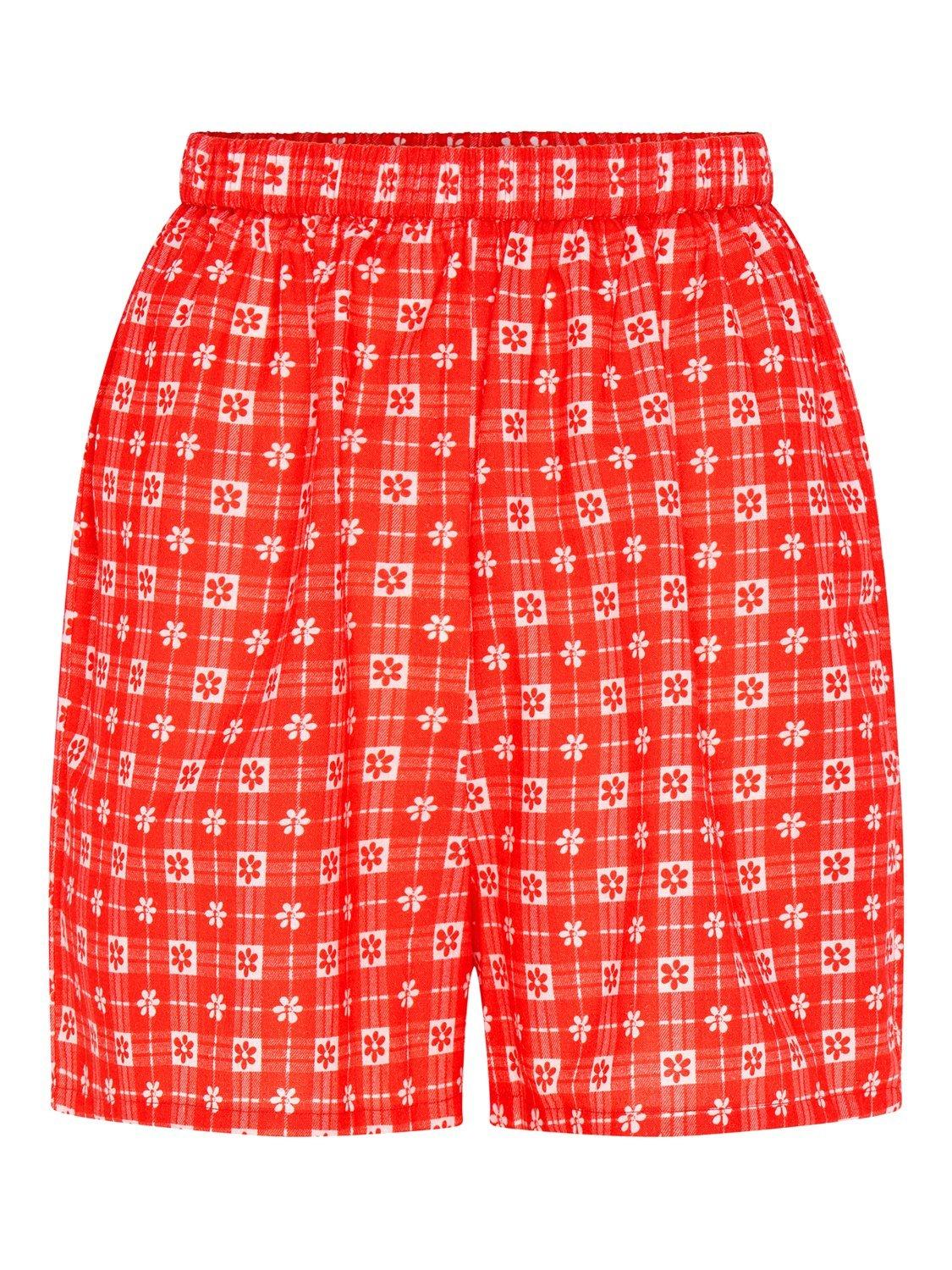 Product image 5 of 5, which shows OMNES Joshua Gingham Floral Shorts, Red, 6