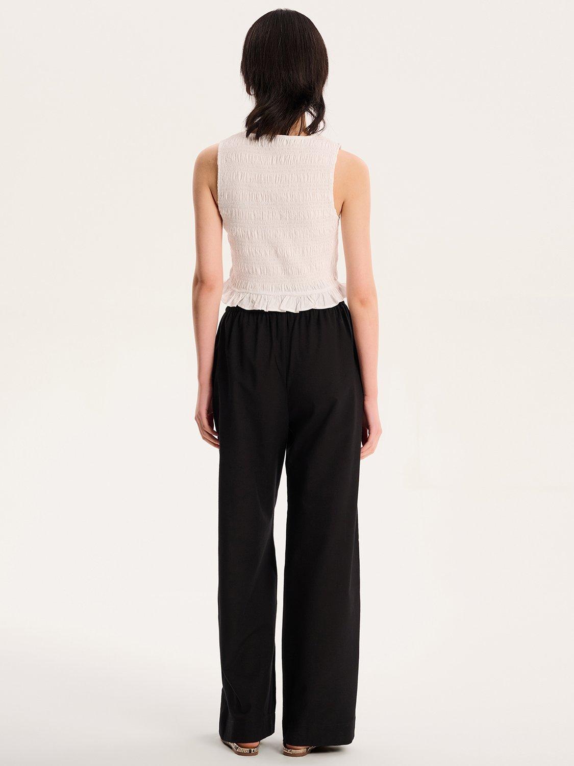 Product image 3 of 5, which shows OMNES Rommy Tailored Drawstring Wide-Leg Cotton Blend Trousers, Black, 6