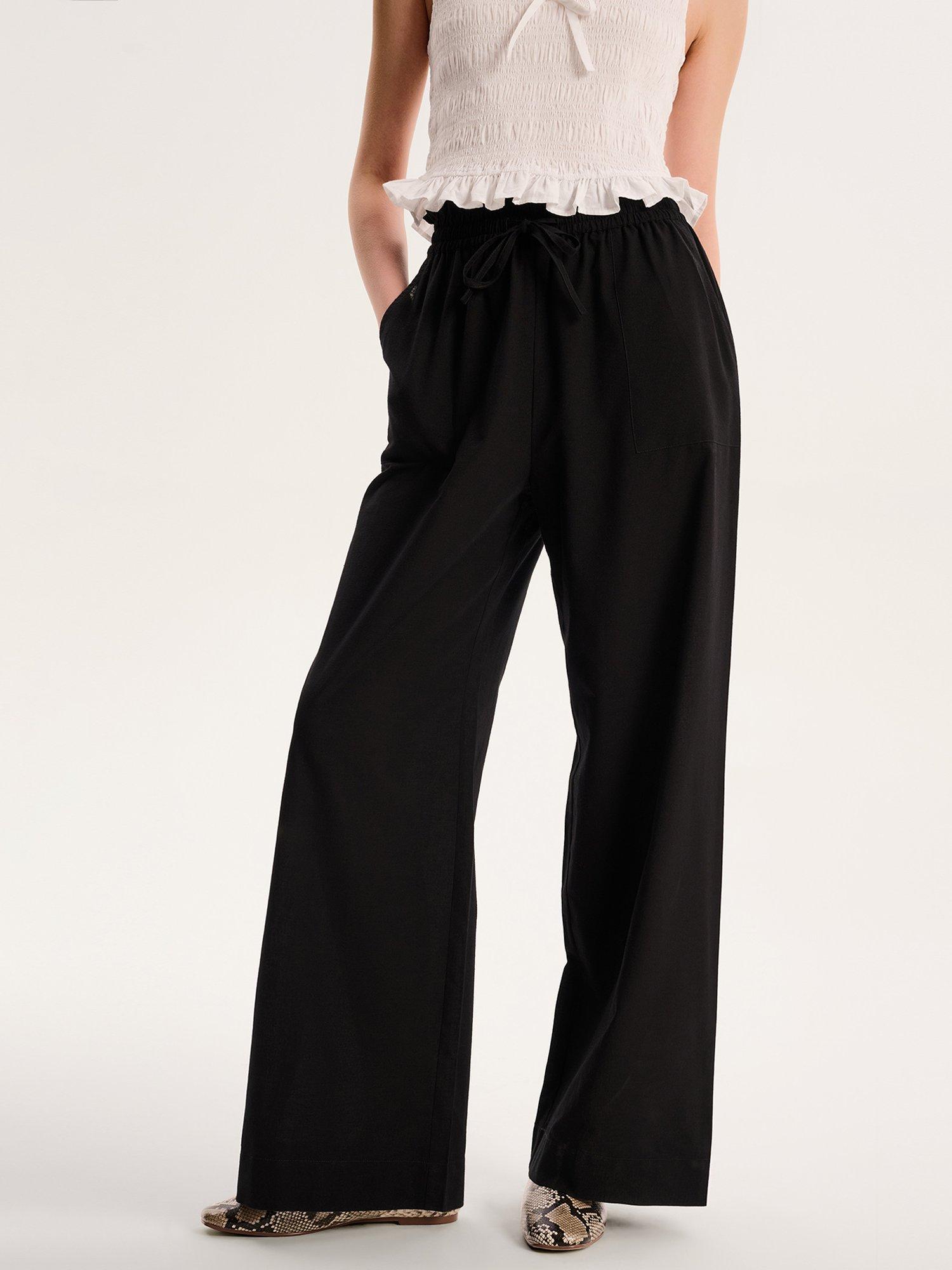 Product image 4 of 5, which shows OMNES Rommy Tailored Drawstring Wide-Leg Cotton Blend Trousers, Black, 6