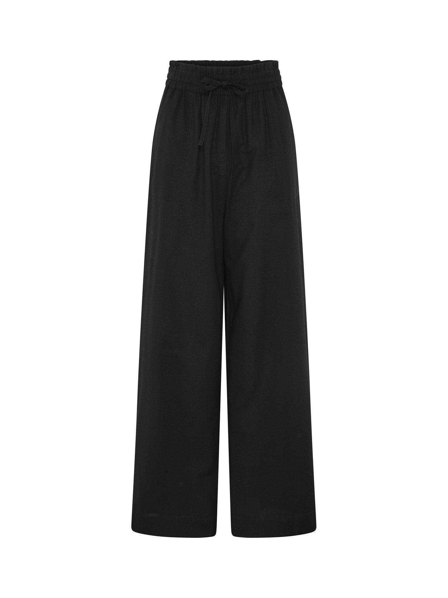Product image 5 of 5, which shows OMNES Rommy Tailored Drawstring Wide-Leg Cotton Blend Trousers, Black, 6