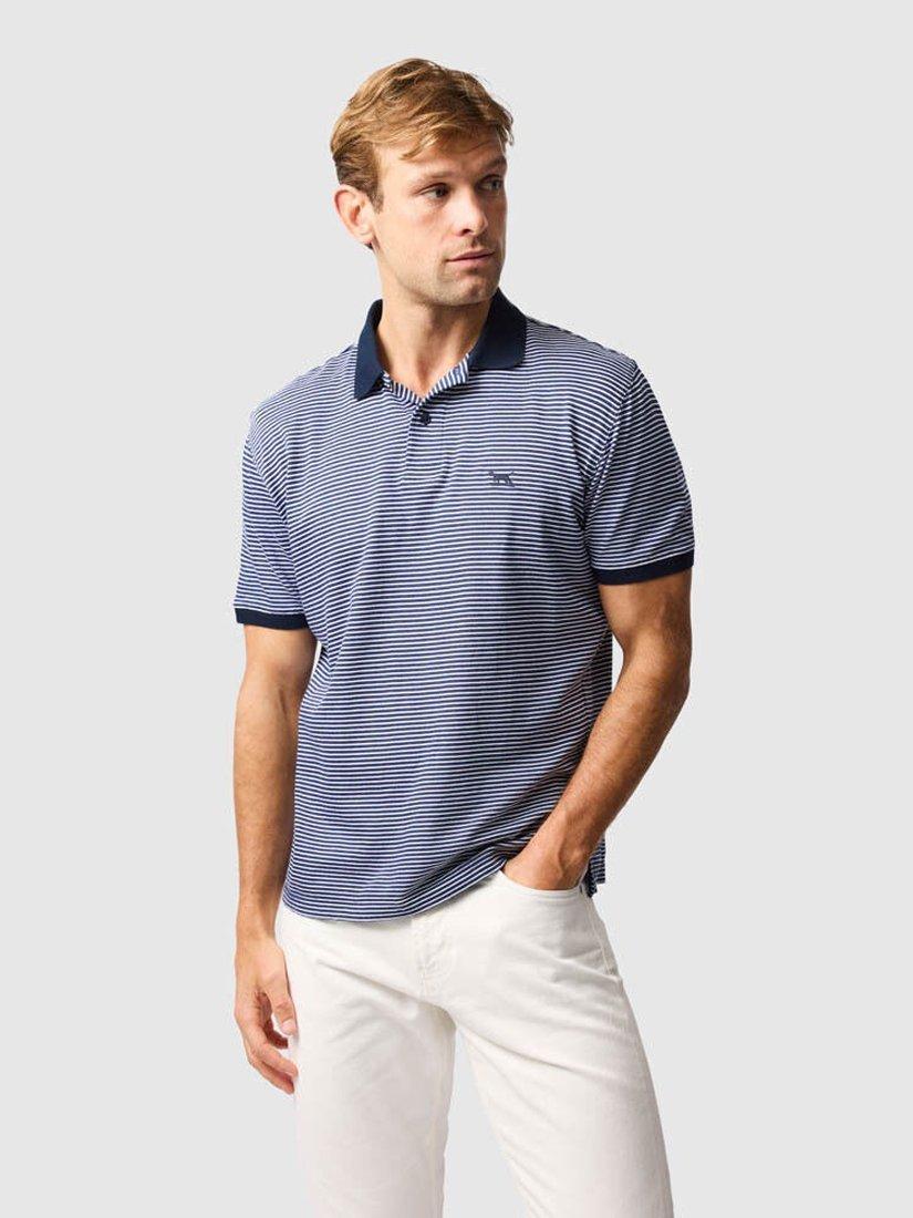 Product image 1 of 6, which shows Rodd & Gunn Wye Creek Stripe Cotton Regular Fit Short Sleeve Polo Shirt, Midnight, XS