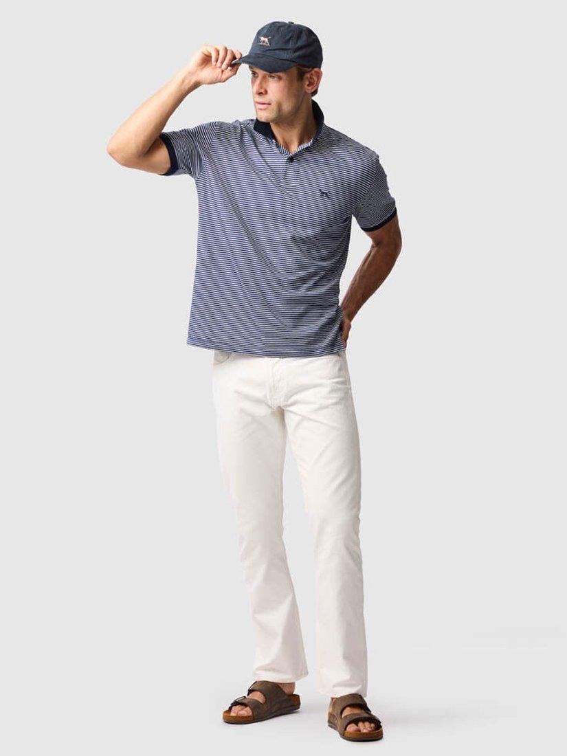 Product image 2 of 6, which shows Rodd & Gunn Wye Creek Stripe Cotton Regular Fit Short Sleeve Polo Shirt, Midnight, XS