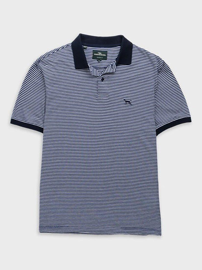 Product image 5 of 6, which shows Rodd & Gunn Wye Creek Stripe Cotton Regular Fit Short Sleeve Polo Shirt, Midnight, XS