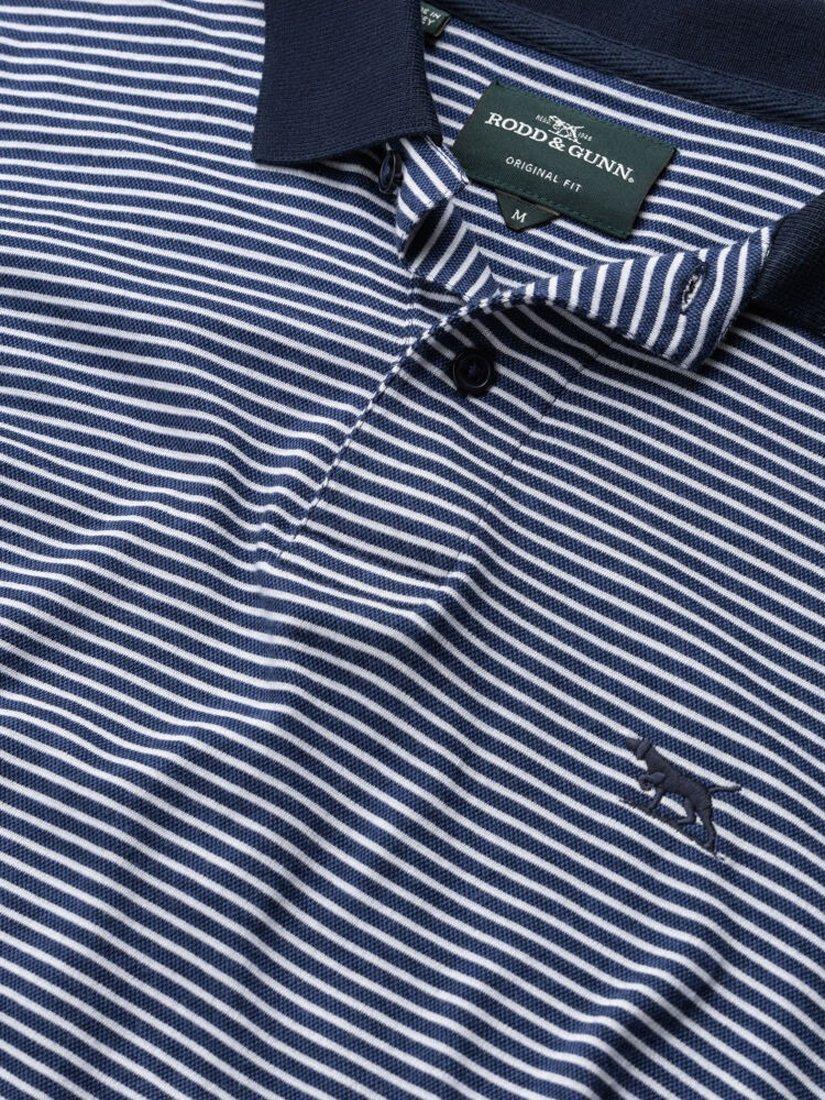 Product image 6 of 6, which shows Rodd & Gunn Wye Creek Stripe Cotton Regular Fit Short Sleeve Polo Shirt, Midnight, XS