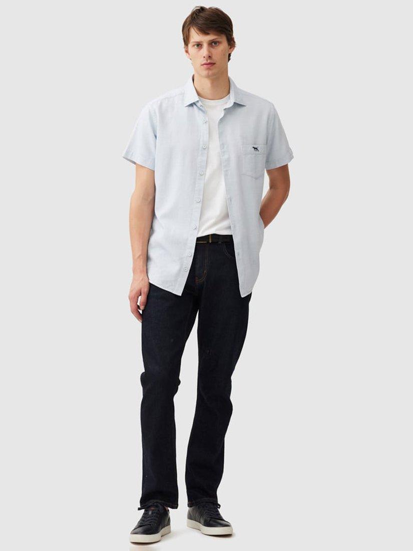 Product image 2 of 3, which shows Rodd & Gunn Airtex Textured Cotton Slim Fit Short Sleeve Shirt, Sky, S