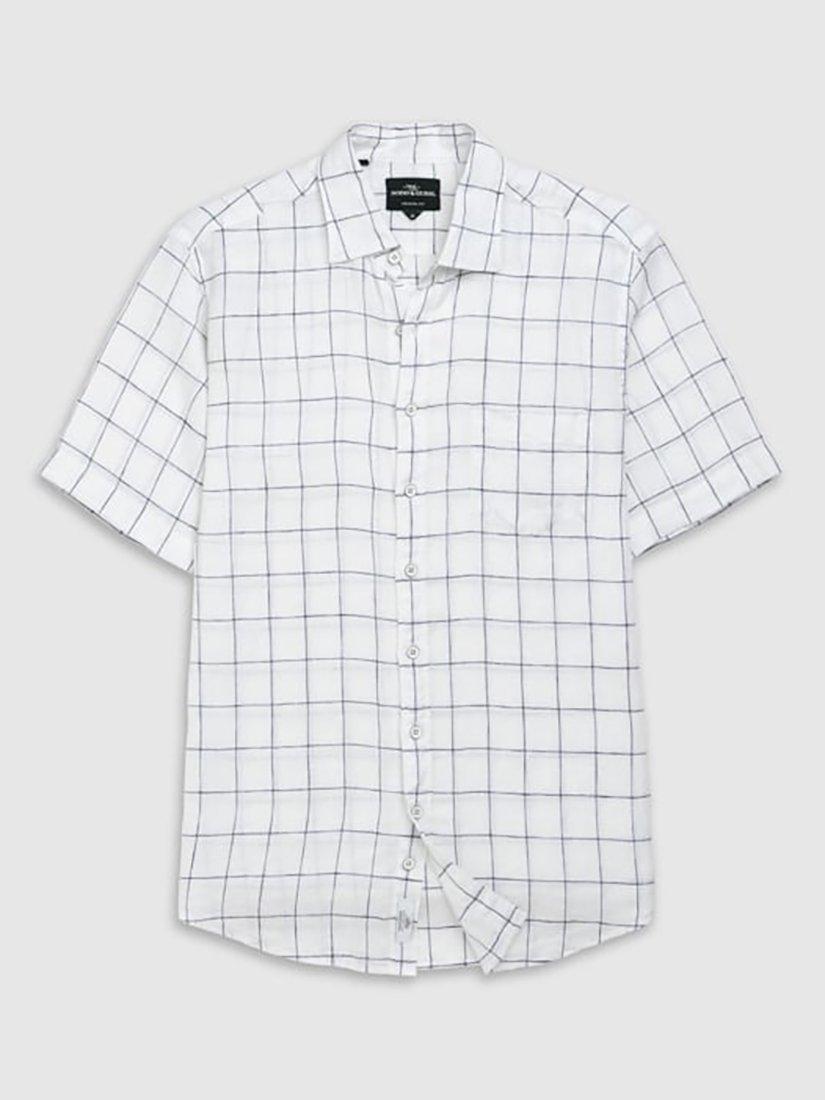 Product image 4 of 6, which shows Rodd & Gunn Avonden Check Linen Regular Fit Short Sleeve Shirt, Ivory, XS