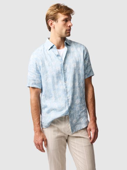 Rodd & Gunn Belleknowes Floral Linen Regular Fit Short Sleeve Shirt, Mist