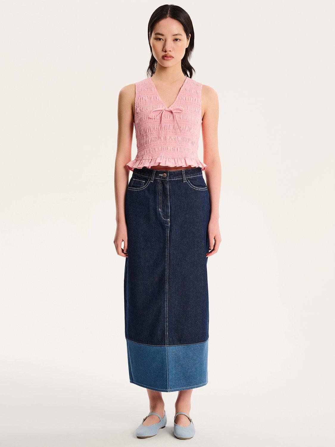 Product image 1 of 5, which shows OMNES Chicago Denim Midaxi Skirt, Blue, 6