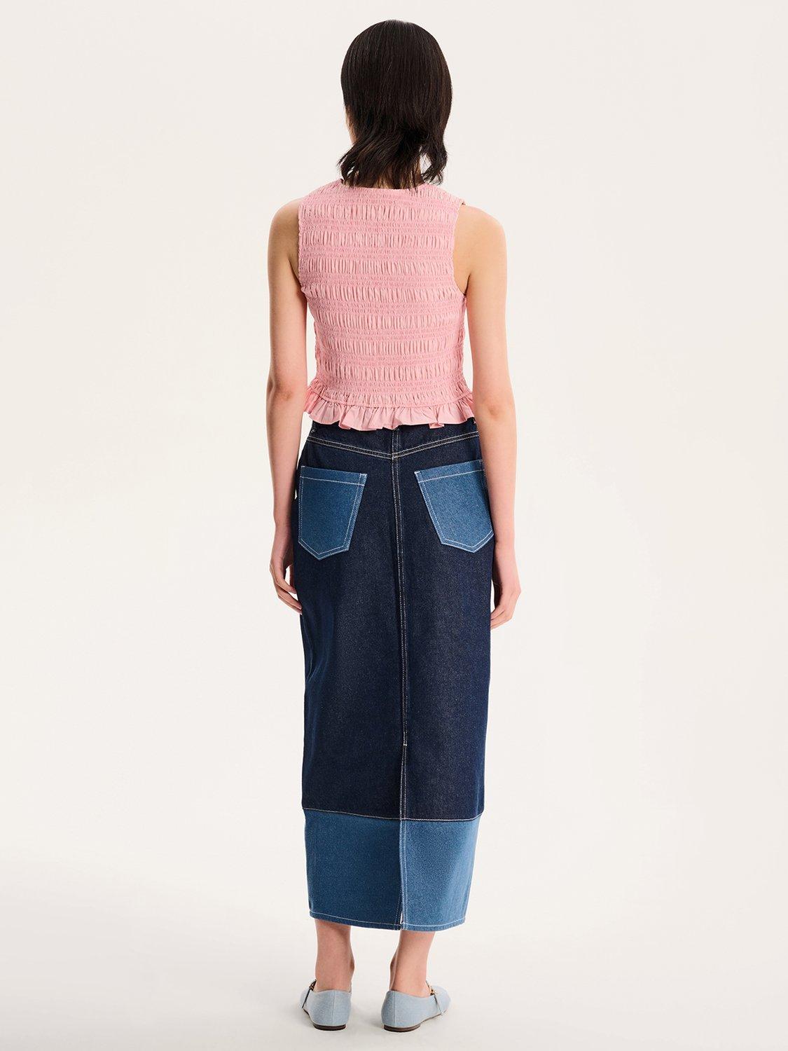 Product image 3 of 5, which shows OMNES Chicago Denim Midaxi Skirt, Blue, 6