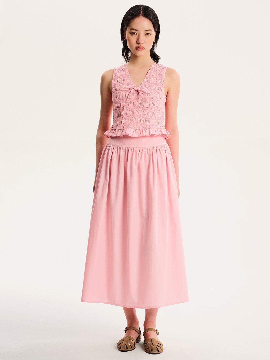 Product image 1 of 5, which shows OMNES Darcie Drop Waist Midi Skirt, Pink, 6