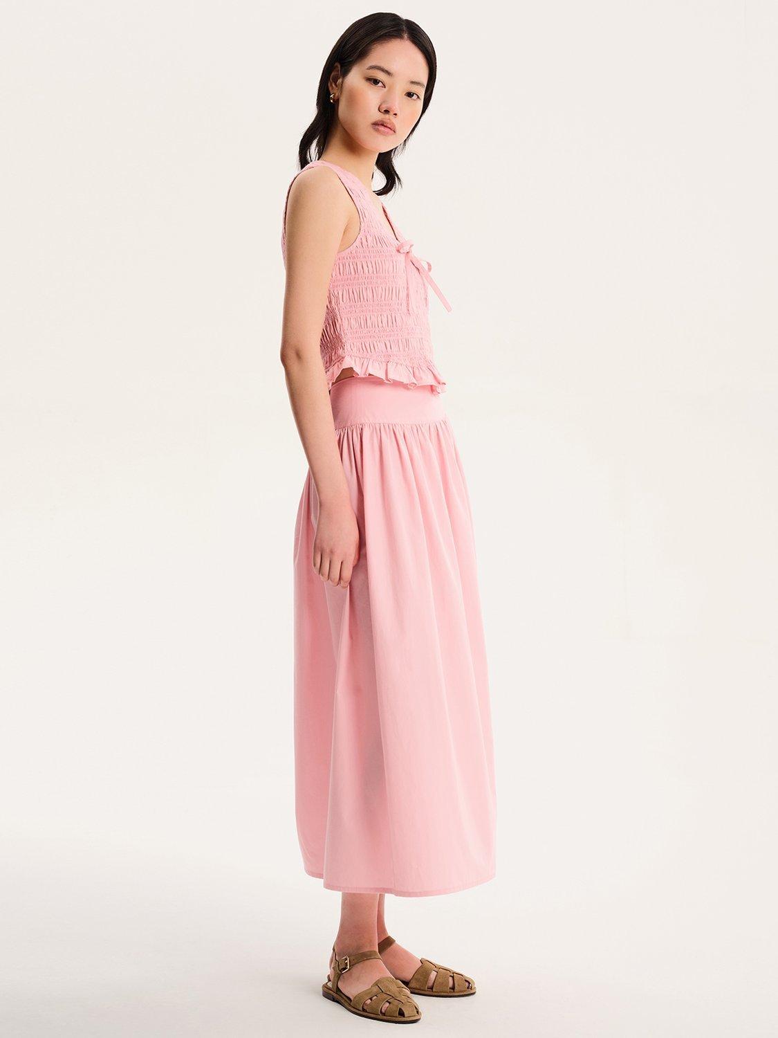Product image 2 of 5, which shows OMNES Darcie Drop Waist Midi Skirt, Pink, 6