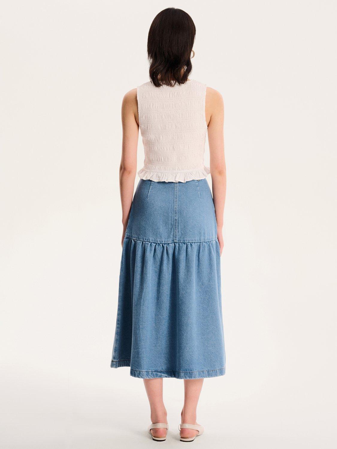 Product image 3 of 5, which shows OMNES Ellie-May Denim Midi Skirt, Blue, 6