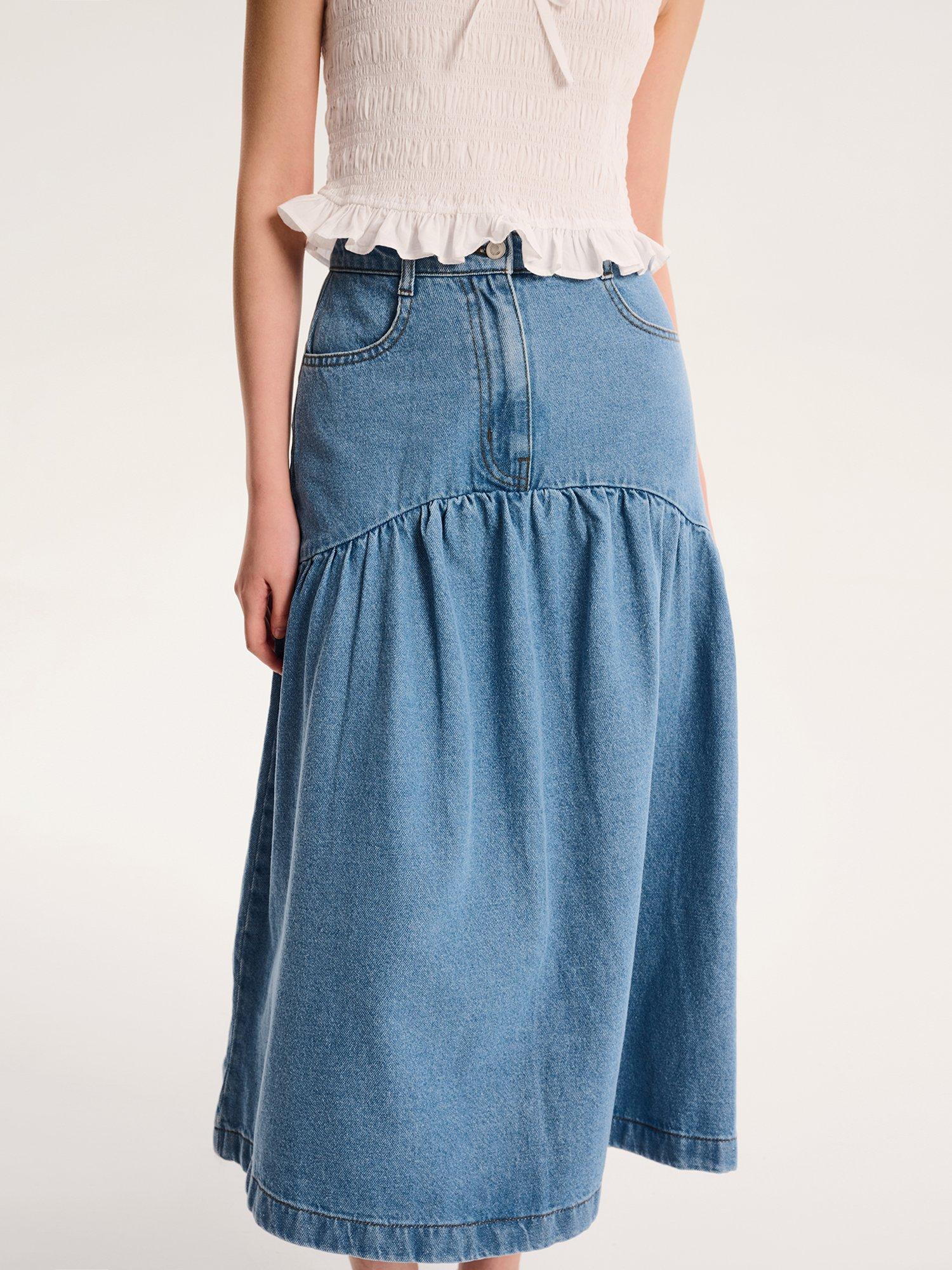 Product image 4 of 5, which shows OMNES Ellie-May Denim Midi Skirt, Blue, 6
