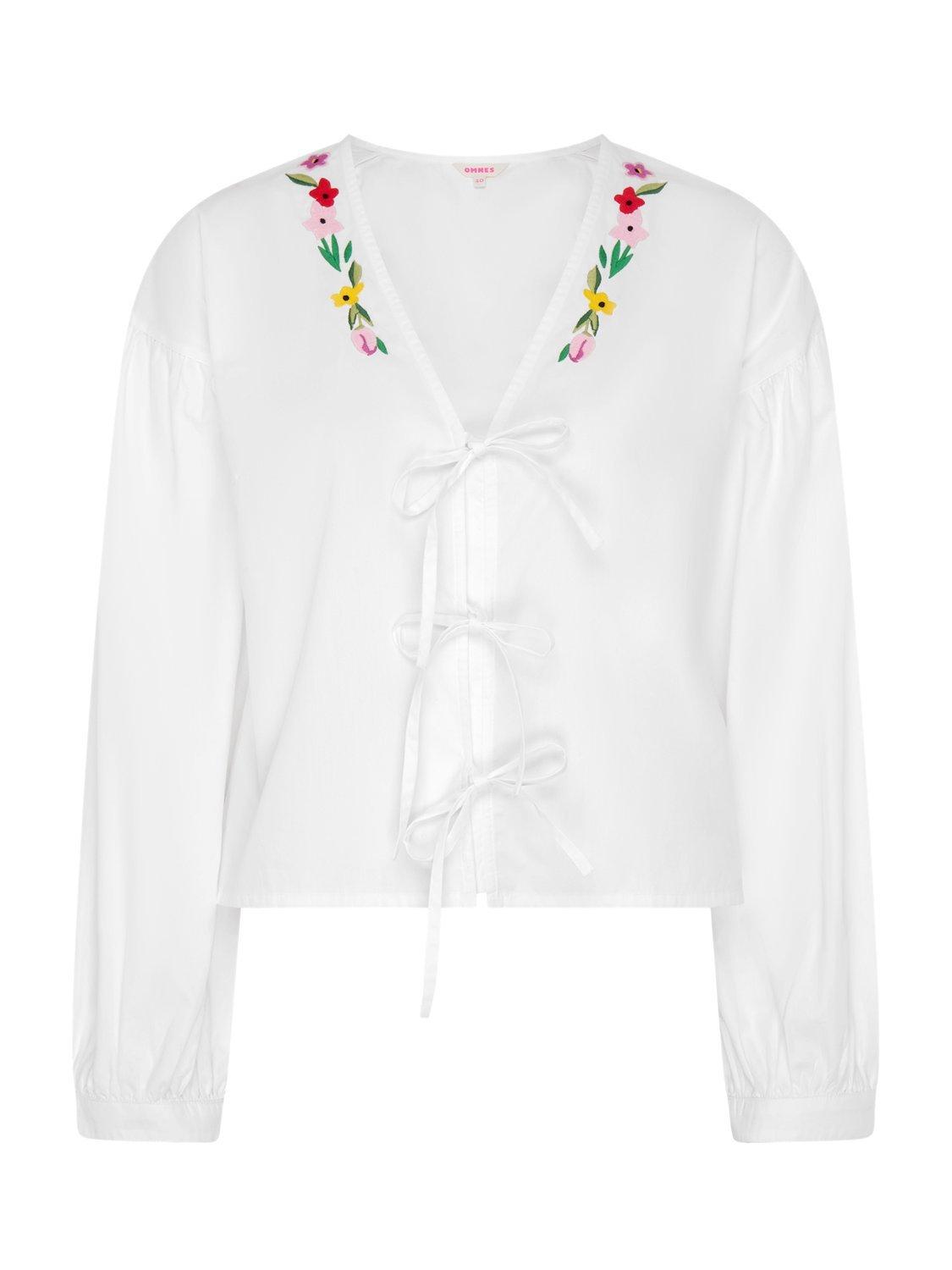 Product image 5 of 5, which shows OMNES Annaka Embroidered Floral Top, White, 4