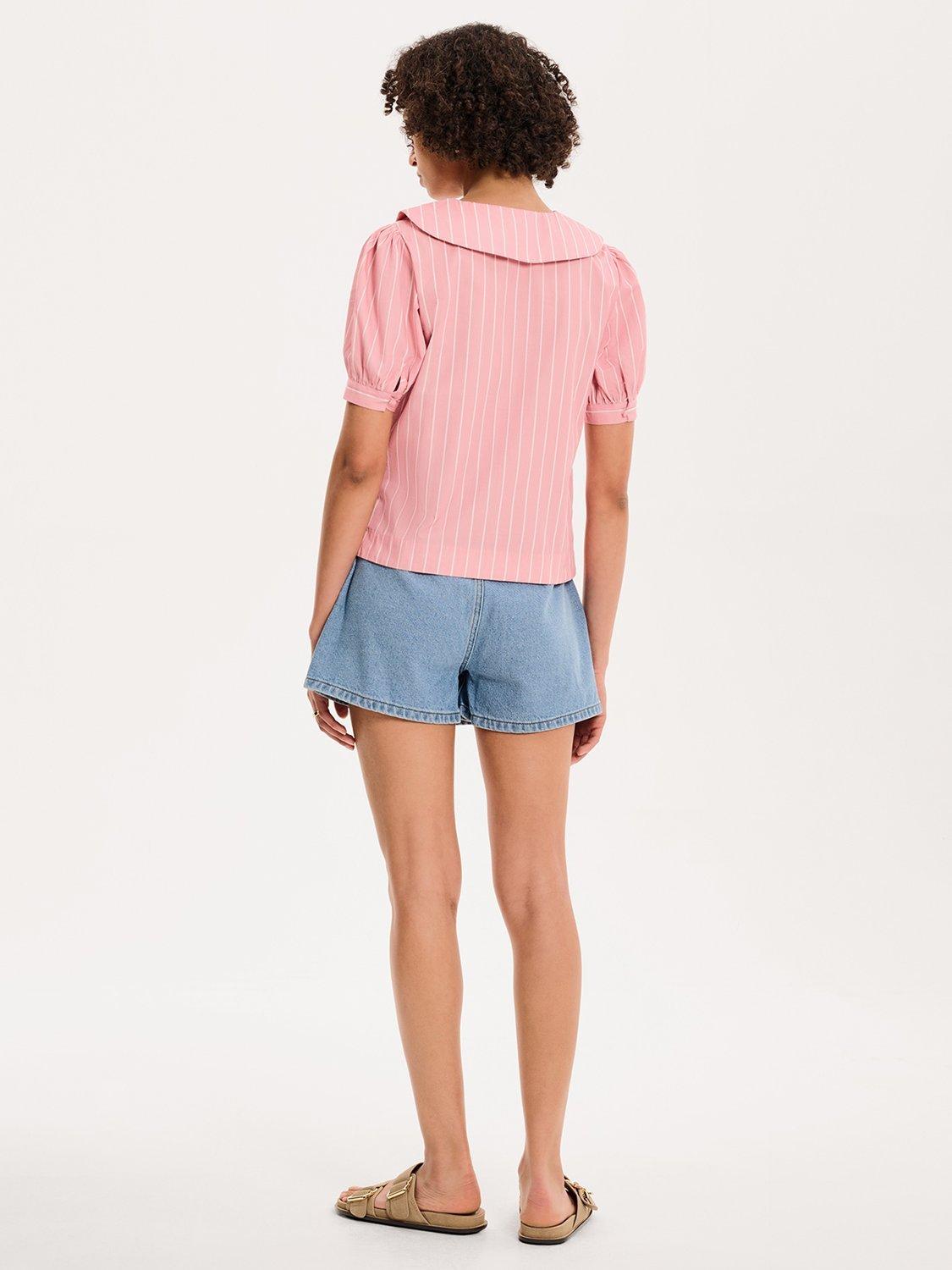 Product image 3 of 5, which shows OMNES Kyra Peter Pan Collar Stripe Shirt, Pink, 4