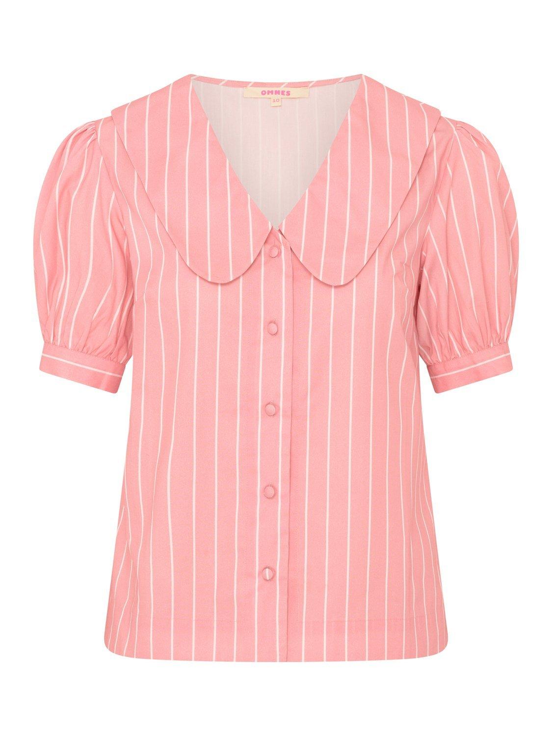 Product image 5 of 5, which shows OMNES Kyra Peter Pan Collar Stripe Shirt, Pink, 4