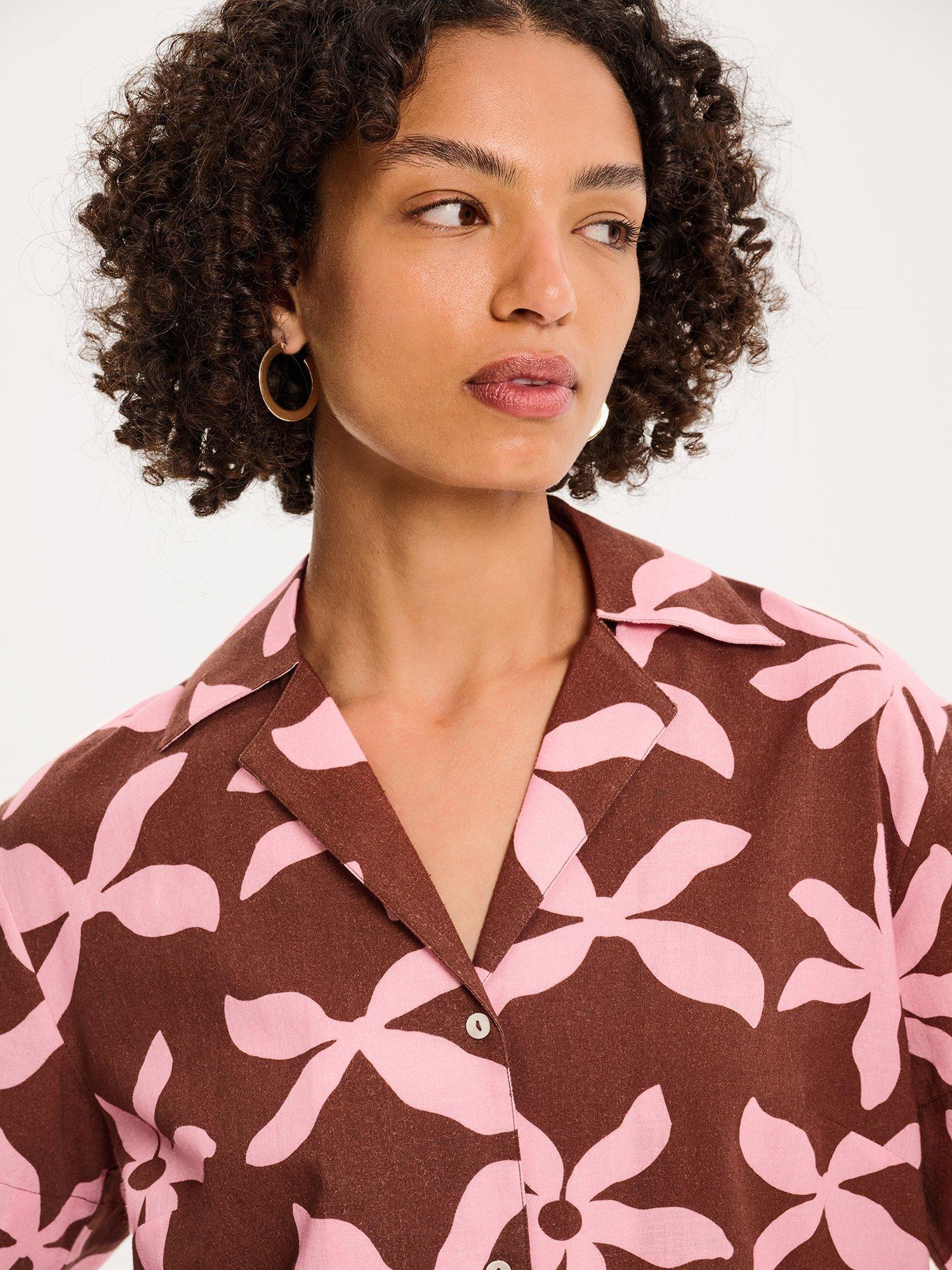 Product image 3 of 5, which shows OMNES Oaklyn Oversized Floral Shirt, Pink, 4
