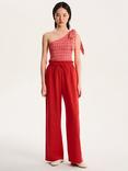 OMNES Rommy Tailored Drawstring Wide-Leg Cotton Blend Trousers, Red