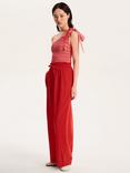 OMNES Rommy Tailored Drawstring Wide-Leg Cotton Blend Trousers, Red