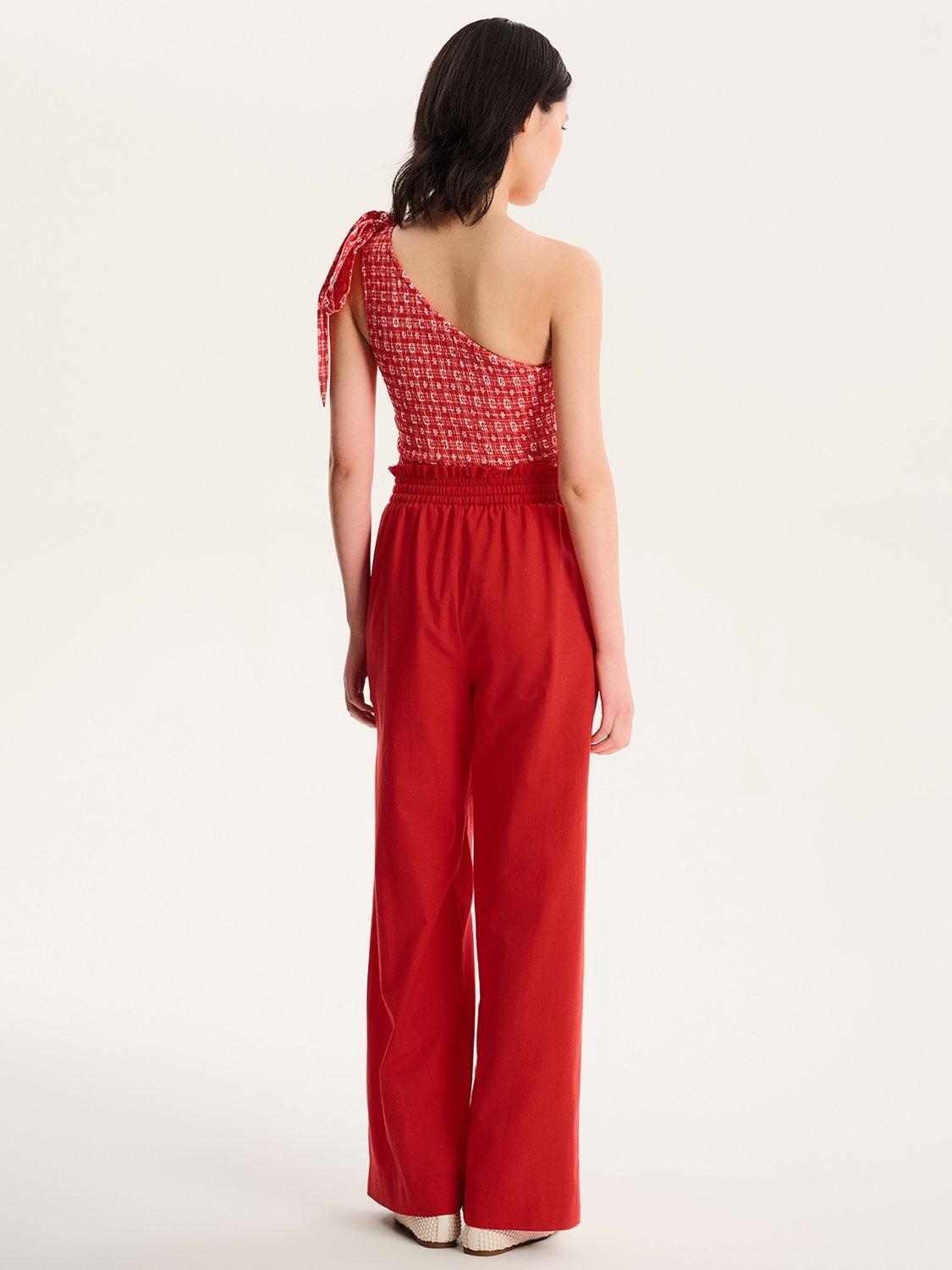 Product image 3 of 5, which shows OMNES Rommy Tailored Drawstring Wide-Leg Cotton Blend Trousers, Red, 4