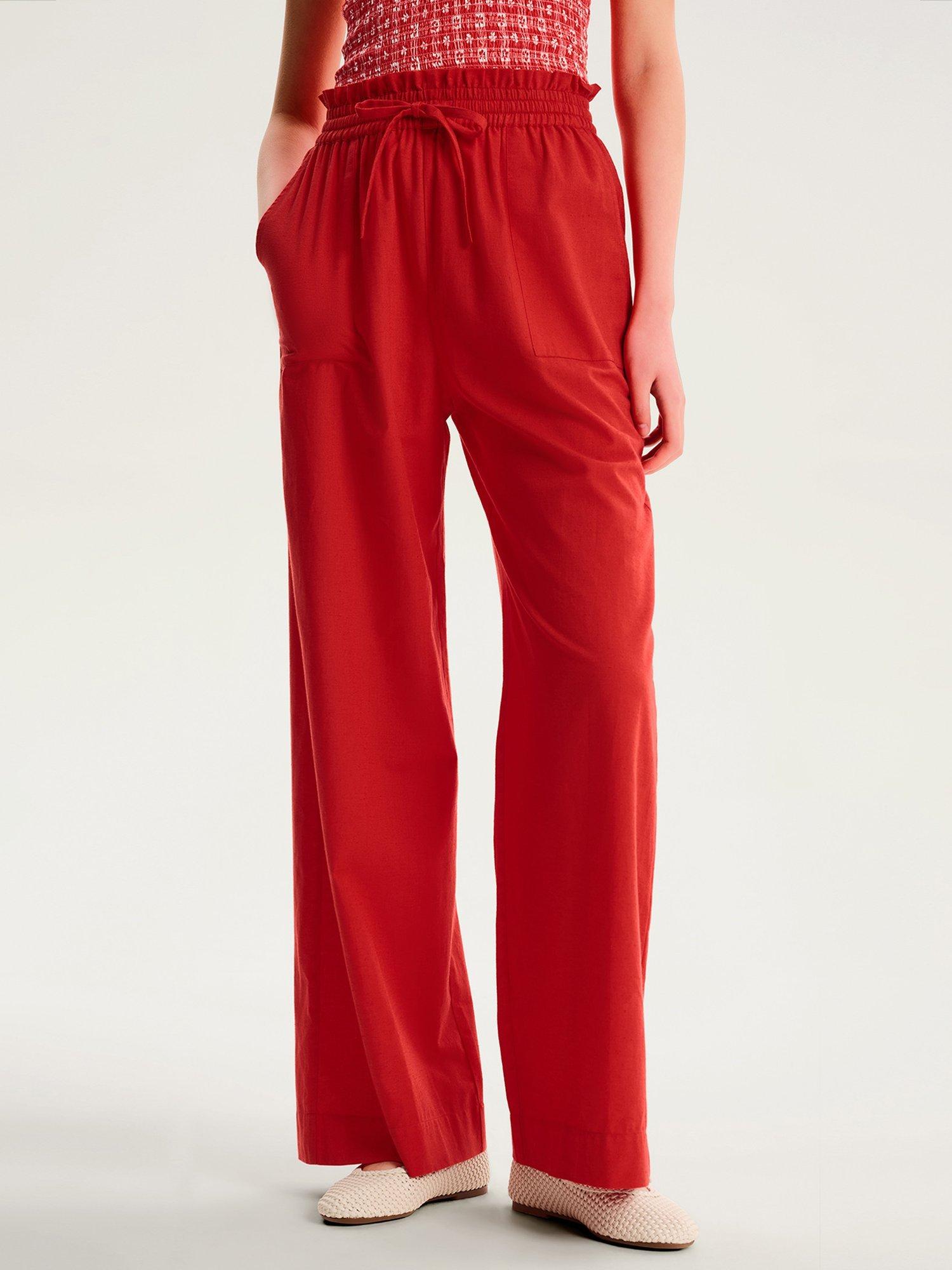 Product image 4 of 5, which shows OMNES Rommy Tailored Drawstring Wide-Leg Cotton Blend Trousers, Red, 4
