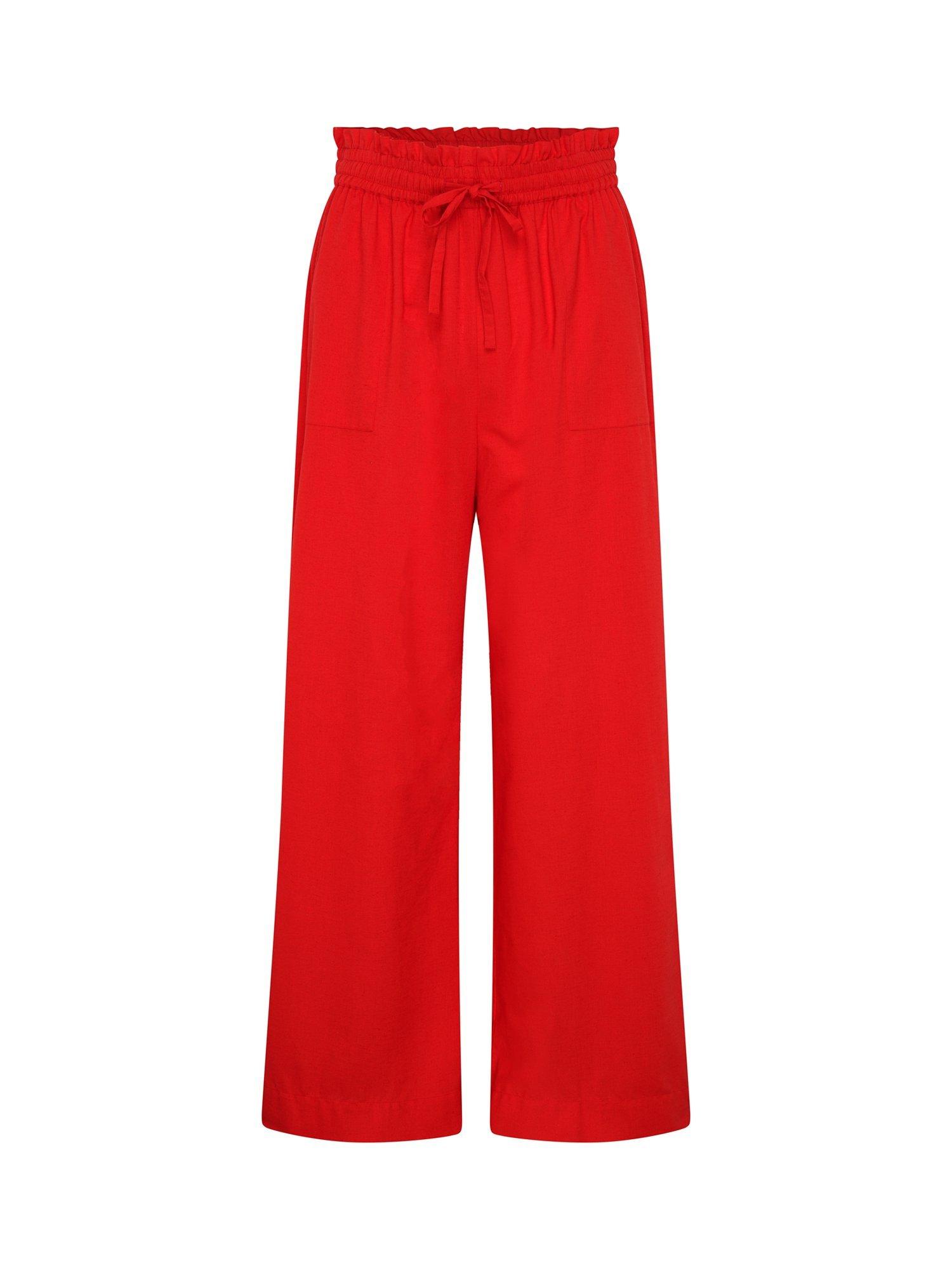 Product image 5 of 5, which shows OMNES Rommy Tailored Drawstring Wide-Leg Cotton Blend Trousers, Red, 4