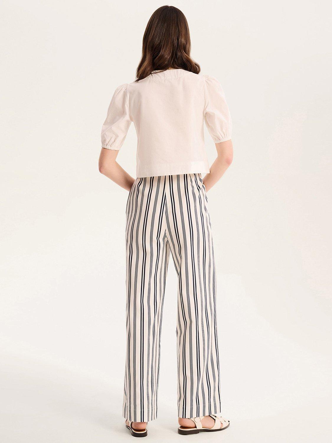 Product image 3 of 5, which shows OMNES Tommy Striped High Waist Palazzo Cotton Trousers, White, 6