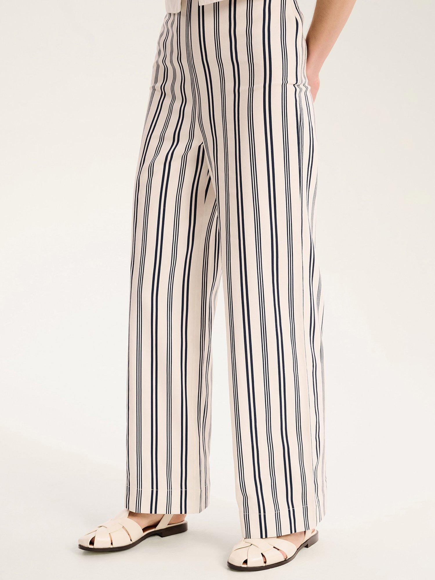 Product image 4 of 5, which shows OMNES Tommy Striped High Waist Palazzo Cotton Trousers, White, 6