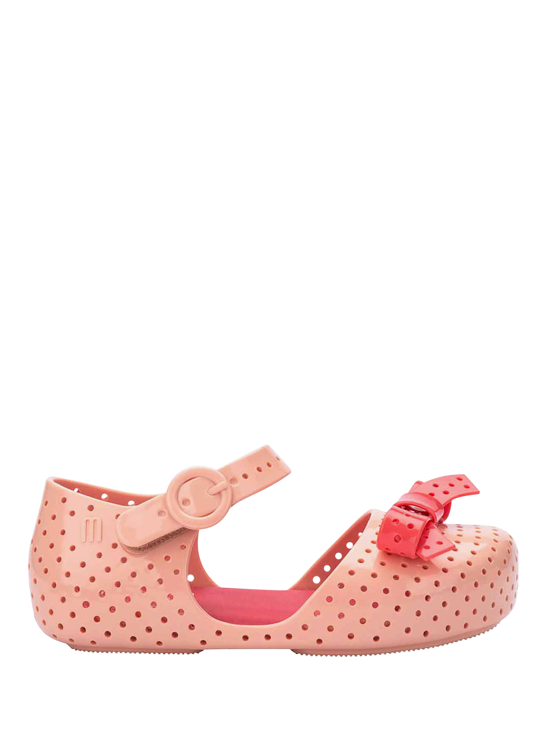 Product image 1 of 4, which shows Mini Melissa Baby Furadinha Pop Shoes, Beige/Red, 4 Jnr