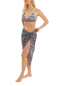 Accessorize Sheer Zig-Zig Stitch Sarong, Blue, Blue