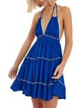 Accessorize Contrast Stitch Halter Mini Dress, Cobalt