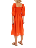 Accessorize Palm Embroidered Puff-Sleeve Midi Dress, Coral