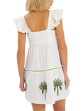 Accessorize Cotton Tiered Embroidered Palm Tree Dress, Ivory