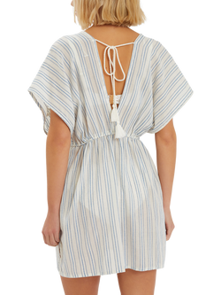 Accessorize Embroidered Stripe Mini Kaftan, Blue/Off White - view 2, Blue/Off White