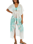 Accessorize Palm Embroidered Maxi Kaftan, Ivory/Mint