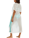 Accessorize Palm Embroidered Maxi Kaftan, Ivory/Mint