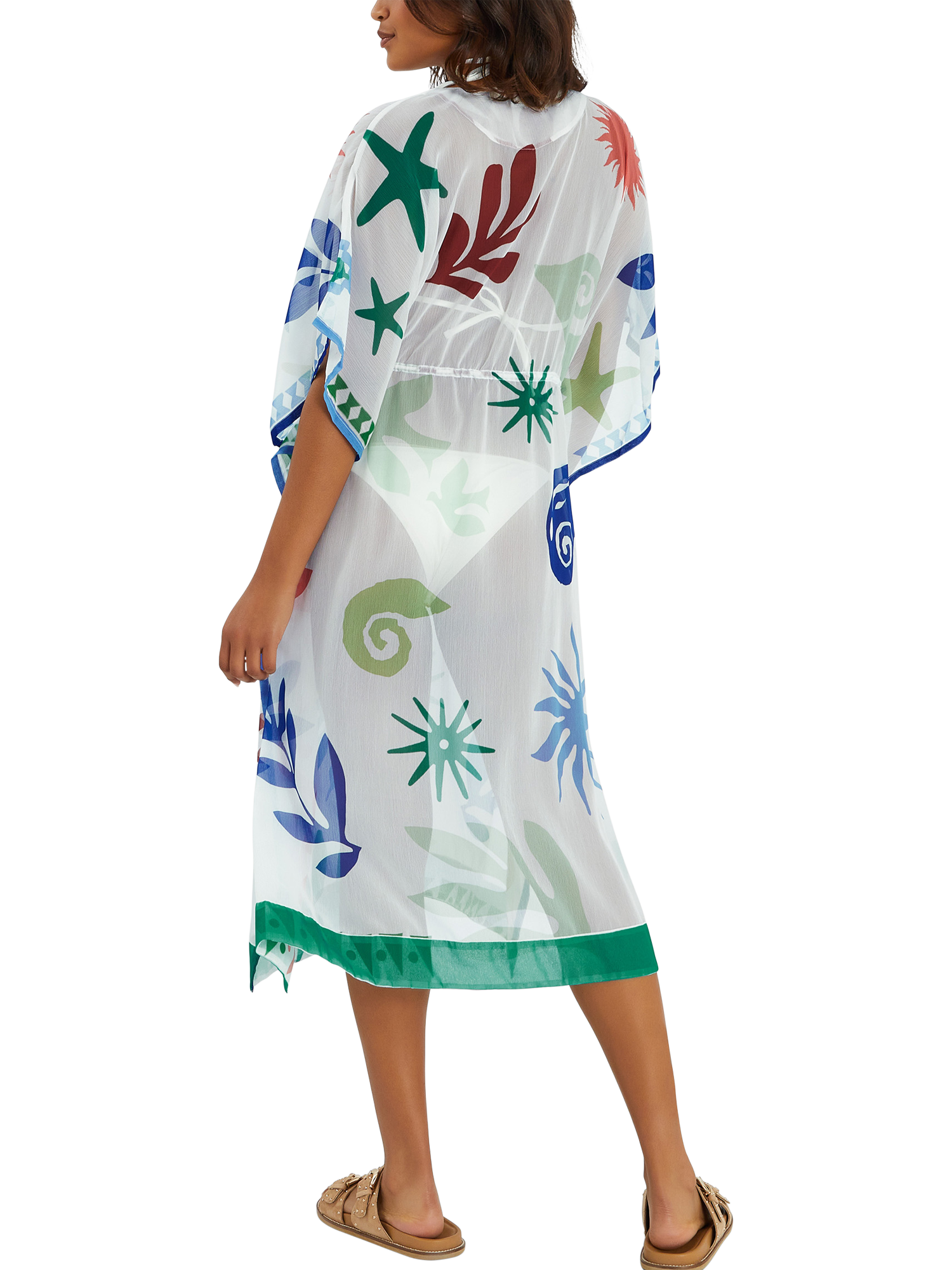 Product image 2 of 5, which shows Accessorize Summer Print Kaftan, Ivory, XS