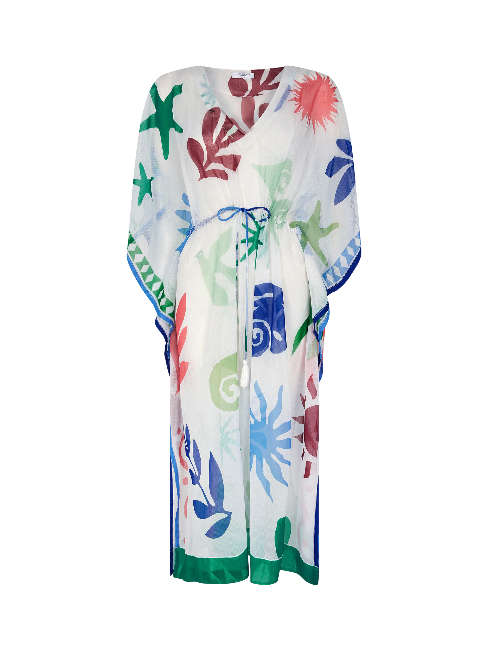 Product image 3 of 5, which shows Accessorize Summer Print Kaftan, Ivory, XS